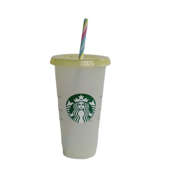 Starbucks Summer 2020 Swirl Yellow Reusable 24oz Cold Cup - Picture 1 of 7